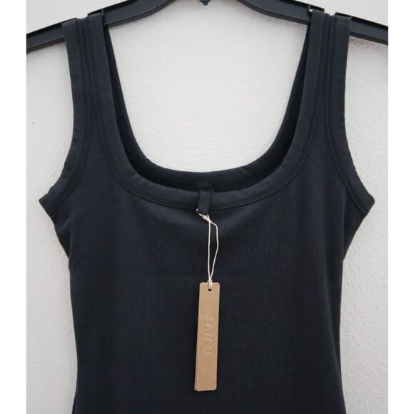 SKIMS AP-BSS-1490 Women's Sz S Soot/Black Cotton Rib One-Piece Bodysuit - Picture 3 of 8